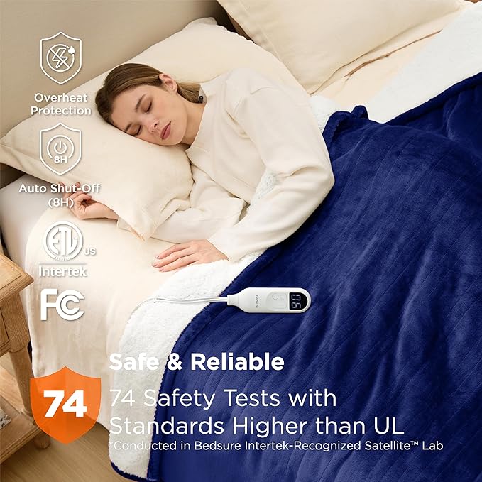 Bedsure Electric Blanket Full Size - Soft Flannel Heated Blanket, Fast Heating with 10 Time Settings & 6 Heat Settings, Warm Gift for Grandma (72x84 inches, Pageant Blue)