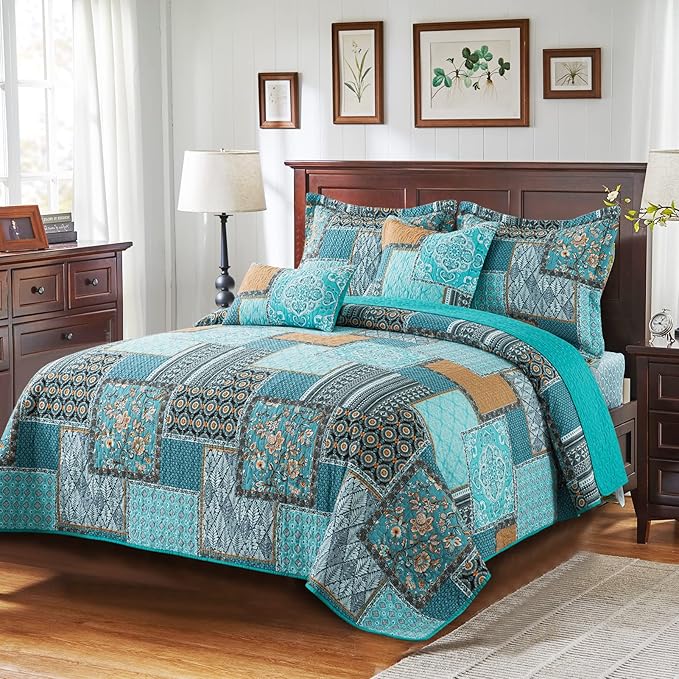 BEDIFANY 3 Pieces Cotton King Size Quilt Sets, King Bedspread Lightweight Quilted Reversible Coverlets Farmhouse Quilt Bedding Sets Boho King Quilt Set for Bed Decorations for All Seasons