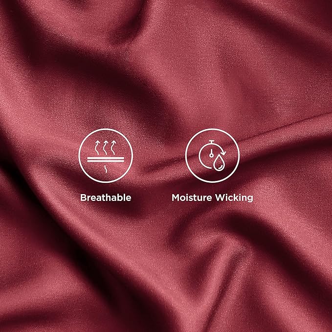 Bedsure California King Sheet Sets, Cooling Sheets, Rayon Derived from Bamboo, Breathable & Soft, Deep Pocket Up to 16 Inches, Hotel Luxury Silky Bedding for Hot Sleepers, Burgundy