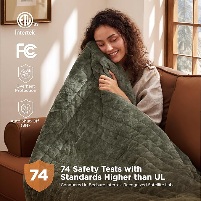 Bedsure Electric Blanket Full Size - Quilted Heated Blanket Full, Soft Flannel Thick Heating Blanket with 10 Time Settings & 6 Heat Settings, Warm Gifts for Women Men (72x84 inches, Olive Green)