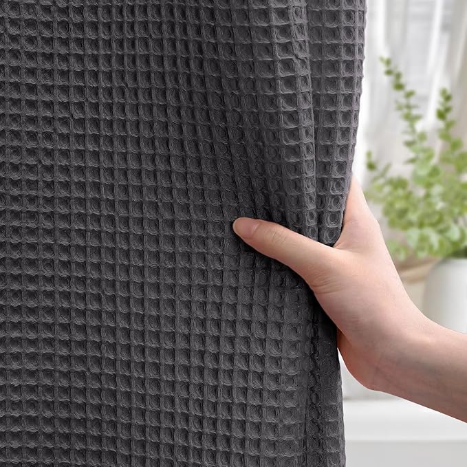 Extra Long Waffle Shower Curtain - Charcoal Gray Cotton Texture Fabric Heavyweight Shower Curtain for Bathroom,72Wx84L