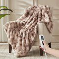 Heated Throw Blanket - Plush Thick Bubble Faux Fur Heated Blanket, Fast Heating Electric Blanket 6 Heating Levels & 4 Hours Auto-Off, Machine Washable, 50"x60", Patterned Taupe