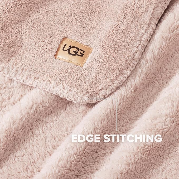 UGG Plush Full/Queen Blanket, Fleece Fluffy Blanket for Bed, Luxury Cozy Oversized Throw for Couch, Washable Hypoallergenic Cute Decor, 90" x 90", Quartz Pink (Whitecap)