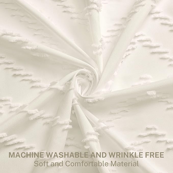 Extra Long Boho Shower Curtain Woven Fabric 84 in Cream Shower Curtain, 72 x 84, Tufted Chevron Striped Modern Chic Textured Minimalist Bathroom Shower Curtains