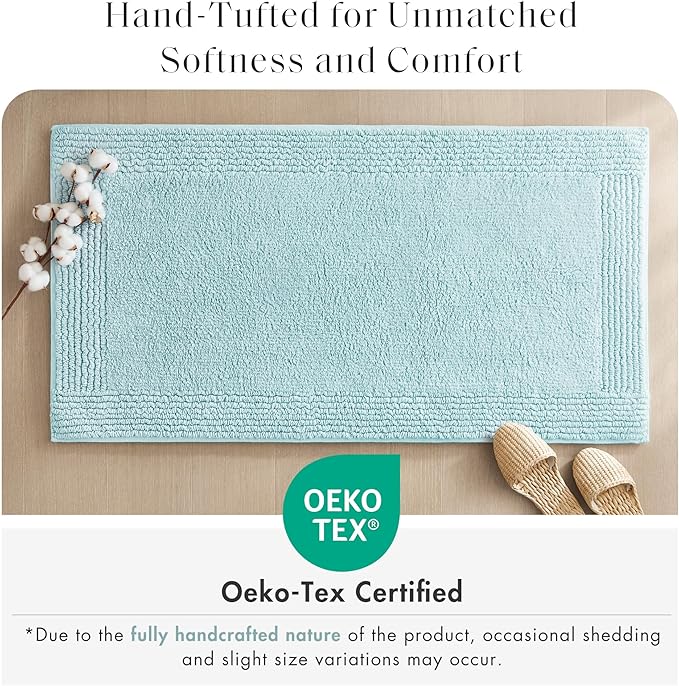 Madison Park Splendor Reversible 100% Cotton Tufted Bathroom Rug-3000 GSM Hotel Quality Luxurious Plush Medium Pile Bath Mat Absorbent, Quick Dry, Shower Room Décor, 20x30 Blue