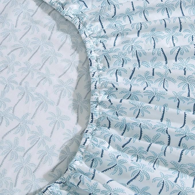 Tommy Bahama - Queen Sheet Set, Super Soft Cotton Percale Bedding with Matching Shams, Tropical Bedding Set, Oeko-Tex Certified (Palmtastic Blue, Queen)