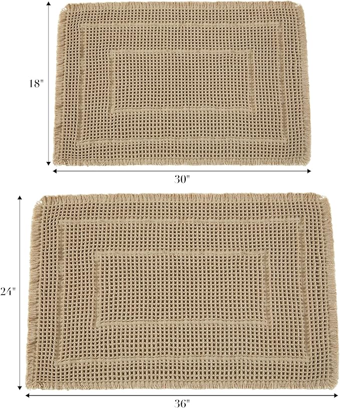 Bath Rugs Mat,Upgraded Waffle Bath mat,Super Absorbent Non Slip Bath Rugs,Machine Washable Rugs for Shower romm, Rubber Backing Boho Mats, Ultra Soft,Brown,17"*24"