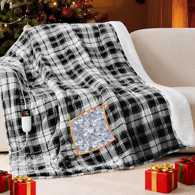 Grey Heated Weighted Blanket for Adults 20Lbs Queen Size 60"x80", 2-in-1 Electric Heating Pad Lap Heavy Blanket for 190-210lbs for Bed Couch, 10 Level 8H Auto Off, Birthday Gifts for Men Dad Boyfriend