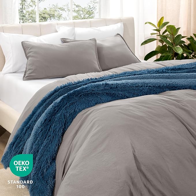 Bare Home Microfiber Duvet Cover Set - Ultra Soft Washed Microfiber - Oversized Queen Size - Linen-Like Look - Easy Care - Breathable Fabric - Our Softest Duvet Cover Set (Oversized Queen, Frost Grey)