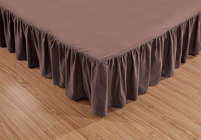 Sheets & Beyond Wrap Around Solid Microfiber Luxury Hotel Quality Fabric Bedroom Gathered Ruffled Bedding Bed Skirt 14 Inch Drop (Twin, Brown)