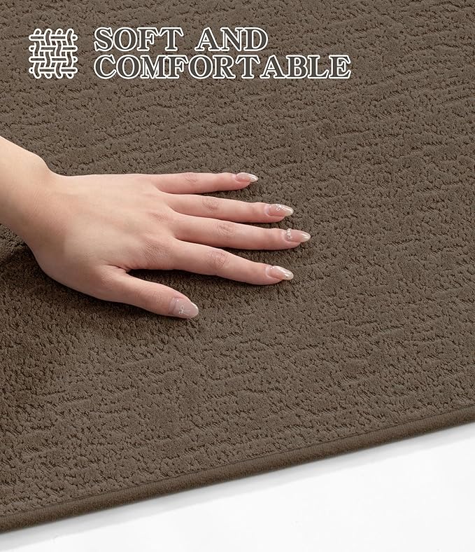 Chakme 3 Piece Bathroom Rug Sets, Ultra Thin Bath Mat, Absorbent & Quick Drying, Non Slip, Durable, Easy to Clean, Geometric Design, Coffee, 17" x 24" / 17" x 30" / 17" x 59"