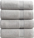 Springtree Home Grey Bath Towels Set of 4 | Ribbed Textured | 100% Combed Cotton | Absorbent Quick-Dry Gray Towels for Bathroom | Oeko-TEX® Standard 100 Cotton | Mauro Collection - High Rise Grey