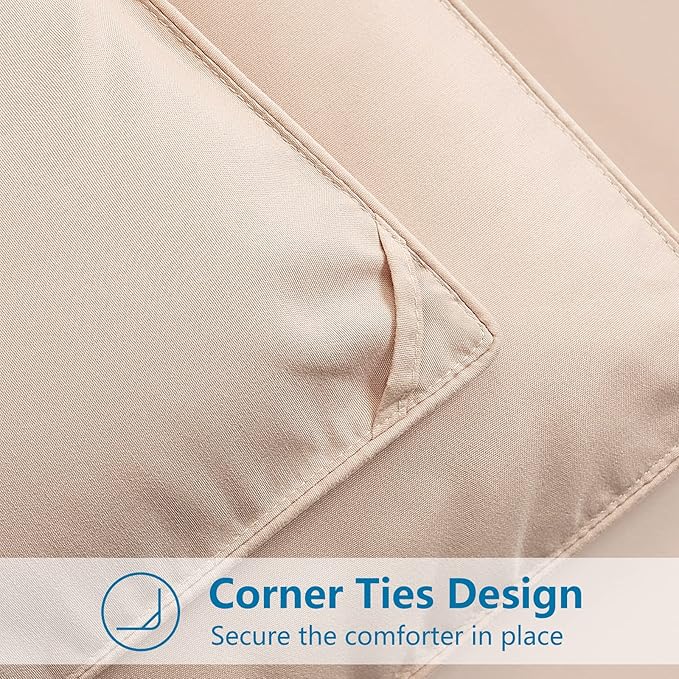 EASELAND Full Size Down Alternative Comforter - Quilted Duvet Insert for All Seasons, Soft Lightweight with Corner Tabs, Summer Winter Warm Bedding, Beige 82×86 Inches