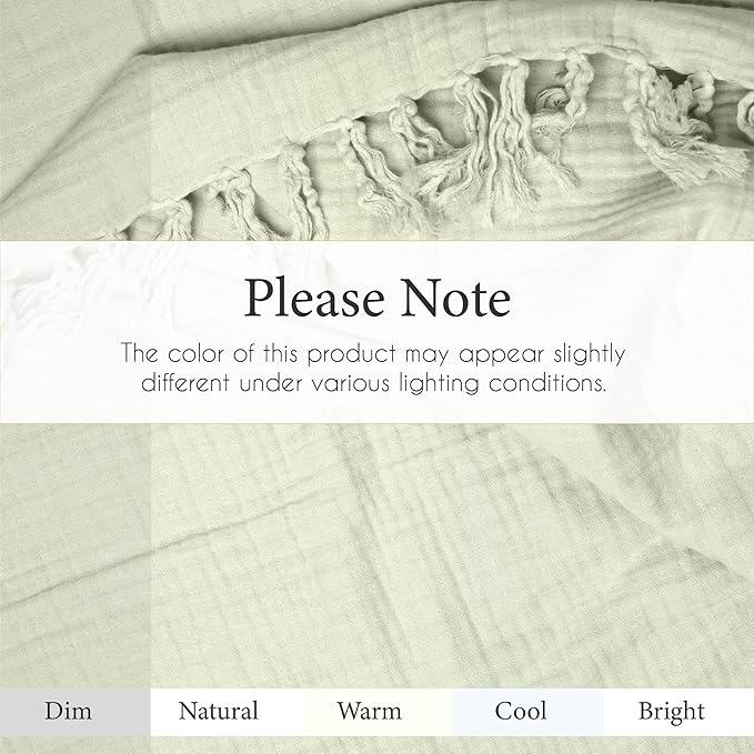 Salt Earth 100% Cotton Muslin Throw Blanket, Gauze Blanket 50"X60" Throw with Tassel 4 Layered for Couch, Bed, Living Room, Home, Lightweight & All Season Blankets & Throws, Skin Friendly (Sea Foam)