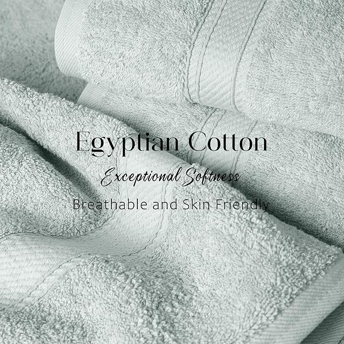 Superior Egyptian Cotton Pile Bath Towel Set of 2, Ultra Soft Luxury Towels, Thick Plush Essentials, Absorbent Heavyweight, Guest Bath, Hotel, Spa, Home Bathroom, Shower Basics, Sea Foam