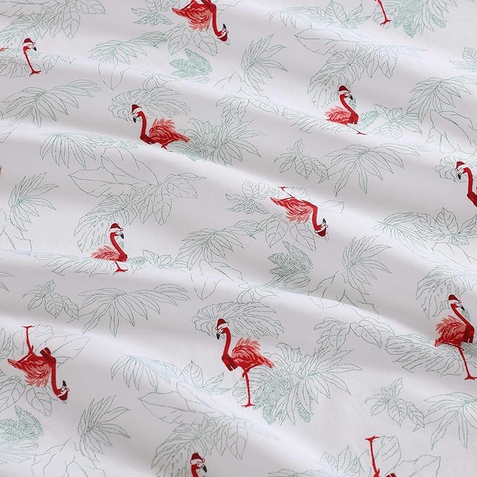 Tommy Bahama - King Size Sheet Set, Crisp & Cool Cotton Percale Bedding with a Smooth Lightweight Feel, 4 Piece Holiday Bed Sheets with Matching Pillowcases (Flamingo Santa Red)