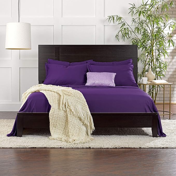 California King Sheets by Pure Bamboo, Genuine 100% Organic Viscose Derived from Bamboo Bed Sheet Set, Soft & Cooling, Double Stitching, Lifetime Quality Promise (California King, Purple)