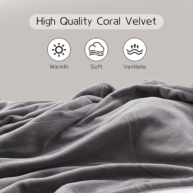 Electric Heated Blanket 84"x90" Queen Size, Soft Coral Fleece, Dual Controllers with 4 Heating Levels and 10 Hours Auto-Off, Machine Washable, Cozy Plush Fabric for Home, Light Grey