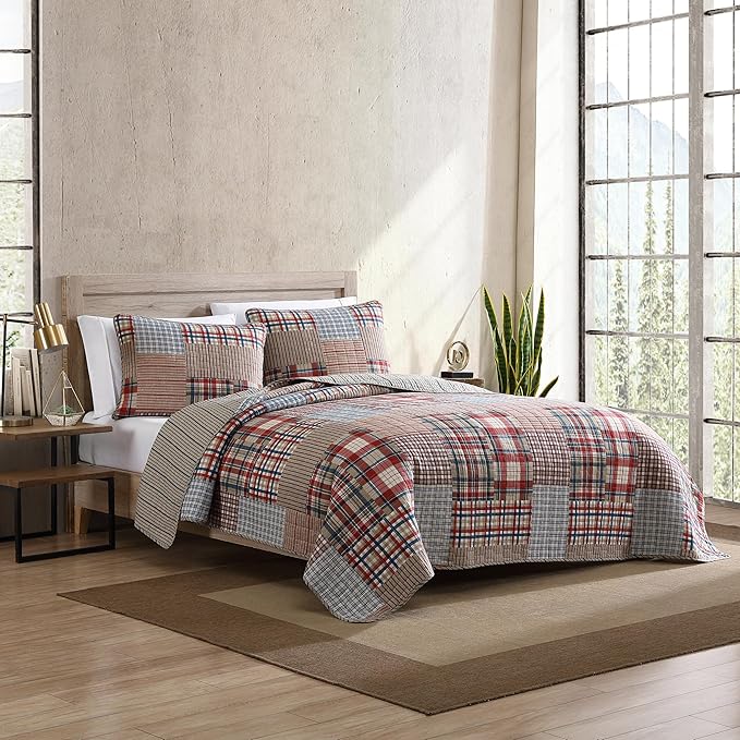 Eddie Bauer - Twin Quilt Set, Reversible Cotton Bedding with Matching Sham, Luxurious Bedding Set (Hawthorne Brown, Twin)