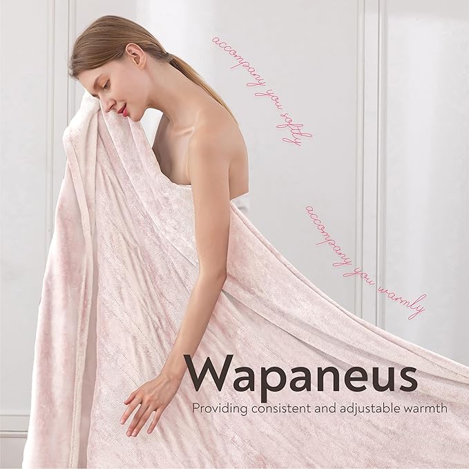 Wapaneus Foot Pocket Heated Blanket Electric Throw with 10 Heating Levels and 4 Timer Settings 4 Hours Auto Shut Off, Flannel Fast-Heating Heated Throw 50" x 60", Machine Washable, Pink