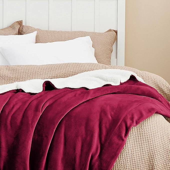 Bedsure GentleSoft Sherpa Fleece Blankets Queen Size for Bed - Thick and Warm Throw for Girls and Women, Soft Fuzzy Plush Queen Christmas Blanket for Winter, Red, 90x90 Inches