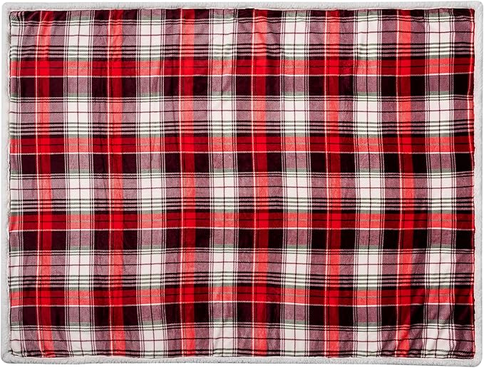 PAVILIA Christmas Plaid Blanket | Sherpa Fleece Flannel Throw Blanket | Christmas Plaid Warm Plush Microfiber Blanket for Couch Sofa | 60x80 Inches