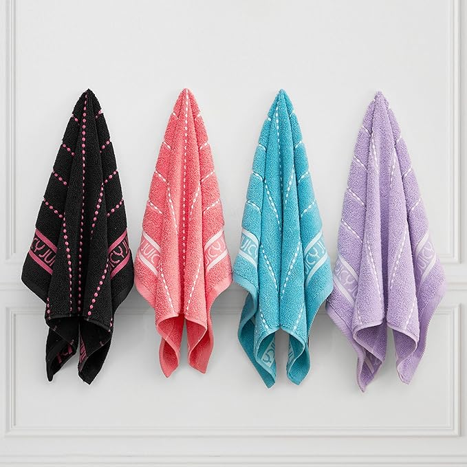 Juicy Couture Luxurious Plush Stripe 6-Piece Bath Towel Set - Pool Blue 100% Cotton - Soft and Stylish Towel Set for Ultimate Comfort and Elegance