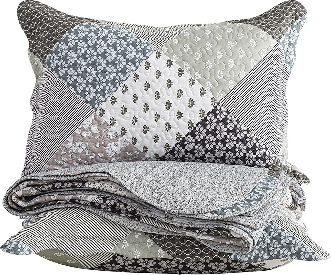 HoneiLife Queen Size Quilt Set - 3 Piece Microfiber Quilts Reversible Bedspreads Patchwork Coverlets Rustic Bedding Set for Queen Bed