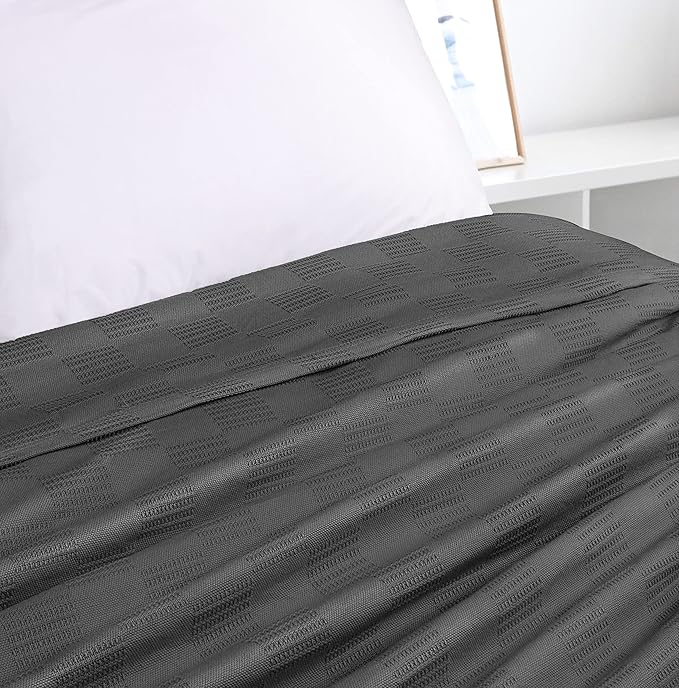 Utopia Bedding Smoke Gray 100% Cotton Blanket [Queen Size - 90x90 Inch] 350GSM Lightweight, Soft and Breathable Thermal Blanket for All Seasons
