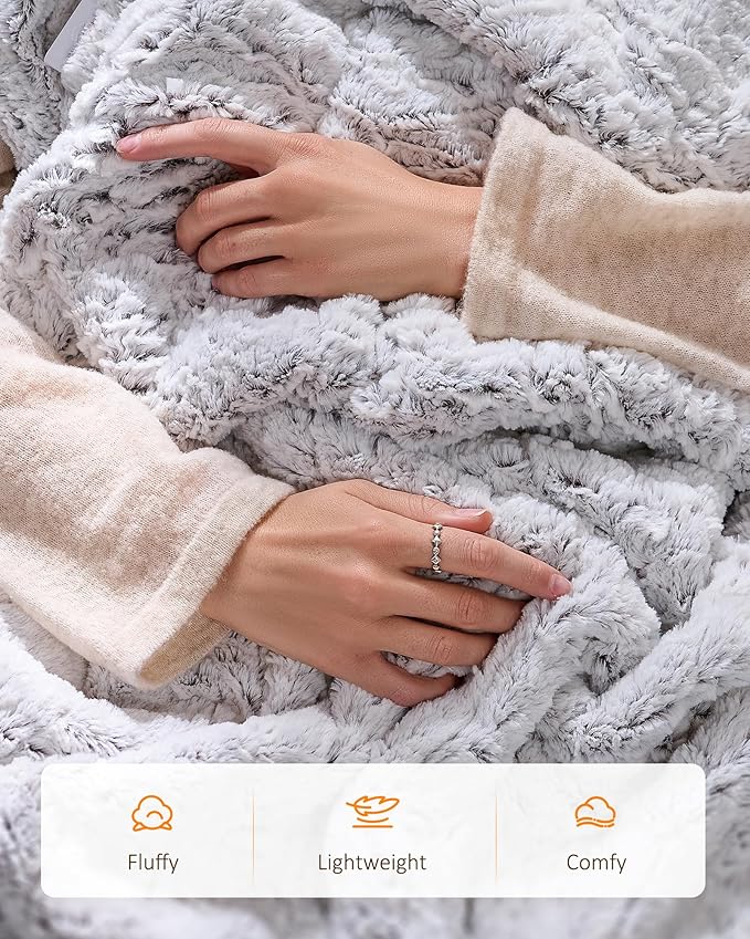 Electric Blanket Heated Twin 62"x84", Eelectric Blanket Clearance with 9 Heating Levels & 1-10H Timer, Silky Faux Fur, Auto Off, Fluffy Cozy Machine Washable Bedding, ETL Certified (Brushed White)