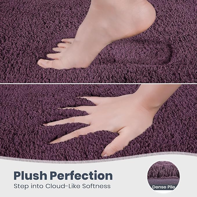 PURRUGS Bathroom Rug Non-Slip Machine Washable 24" x 60", Super Absorbent and Quick Dry Shaggy Microfiber Bath Mat, Extra Soft and Plush Bath Rug for Bathtub, Shower and Sink, Purple