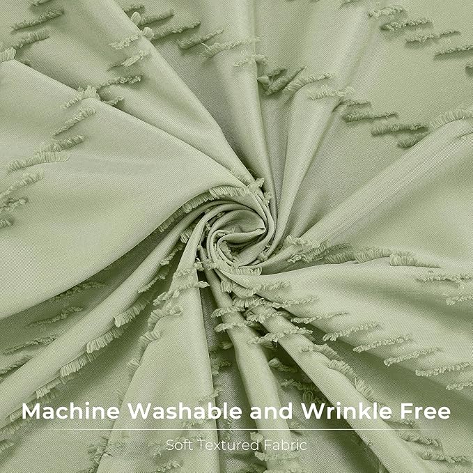 Green Boho Shower Curtain - 72 x 84, Tufted Chevron Textured Striped Fabric, Modern Minimalist for Bathroom