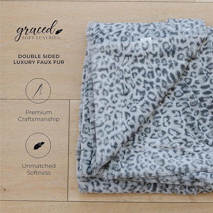 GRACED SOFT LUXURIES Faux Fur Throw Blanket | Elegant Warm, Cozy and Fluffy Blankets | Cuddly Cheetah Accent for Sofa, Couch or Bed | Snow Leopard - Large 50" x 60"
