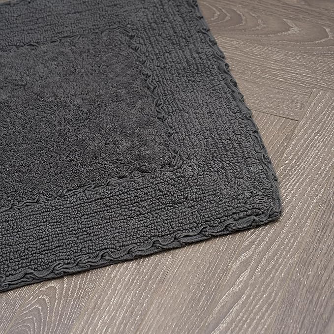 Laura Ashley Ruffle Border 100% Cotton Bath Rug Set, Dark Gray, 17" x 24"/ 20" x 32"
