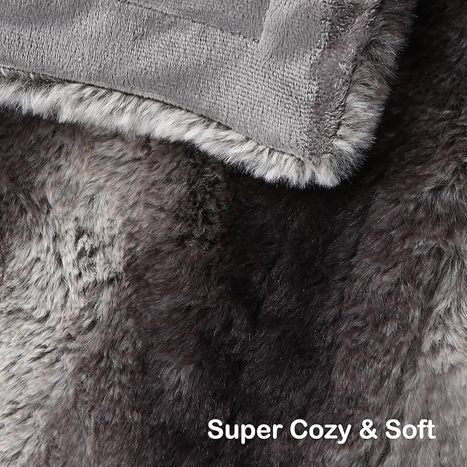 Electric Heated Blanket Throw Size 50" x 60", Super Cozy Warmth Soft with 4 Heating Levels & 4 Hours Auto Off, Plush Faux Fur, Machine Washable, Home Office Use, Gray White