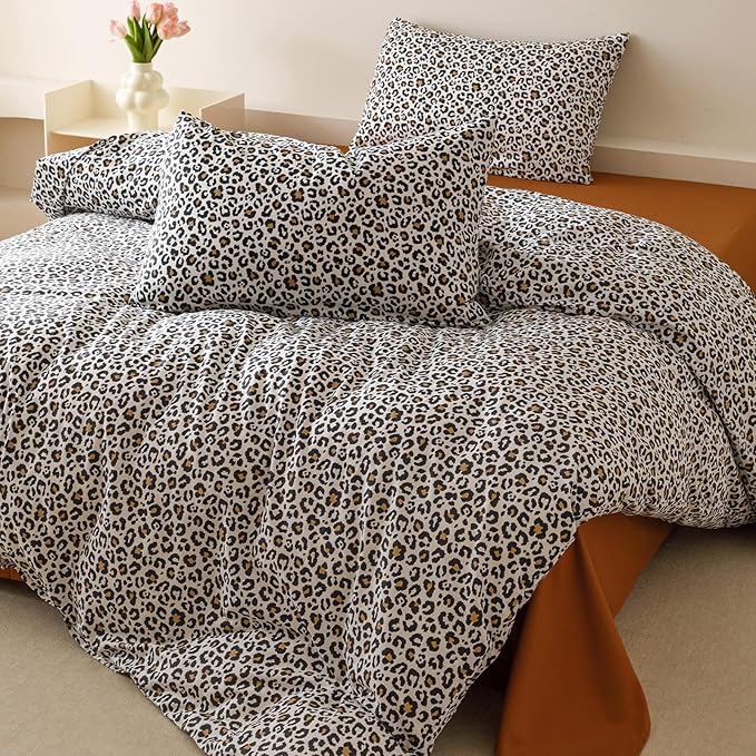 Cottonight Leopard Comforter Set King Animal Cheetah Print Bedding Set 3 Pieces Leopard Print Comforter Fluffy Soft Bedding Set Women Men King Comforter with 2 Pillowcases