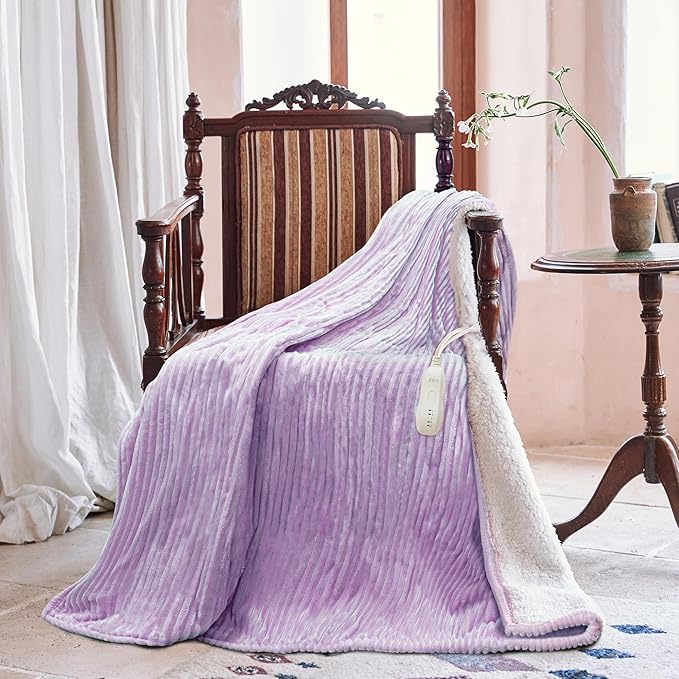 Heated Blanket Electric Blanket Throw 50”X60”-Heating Throw with 5 Heat Settings-3 Hours Auto Off,ETL Certified,Machine Washable (Purple)