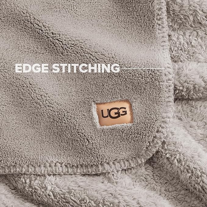 UGG Plush Full/Queen Blanket, Fleece Fluffy Blanket for Bed, Luxury Cozy Oversized Throw for Couch, Washable Hypoallergenic Bedding Queen Size, 90" x 90", Seal Grey (Whitecap)