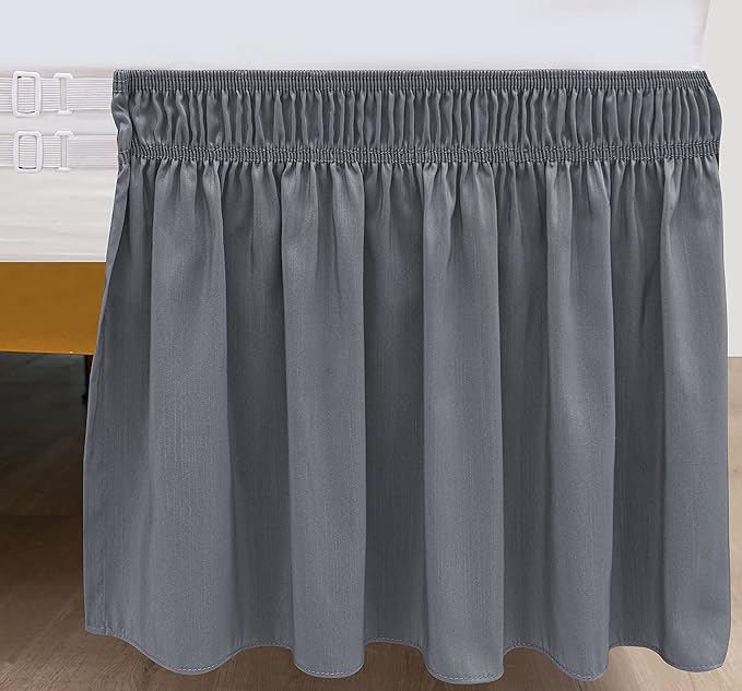 Biscaynebay Wrap Around Bed Skirts with Split Corners for Full Beds 15" Drop, Dark Grey Adjustable Elastic Dust Ruffles Easy Fit Wrinkle Resistant Silky Luxurious Fabric Machine Washable