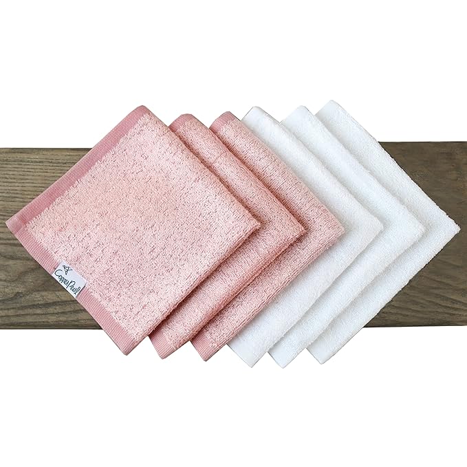 Copper Pearl 6 Ultra Soft Baby Bath Washcloths Premium Large Soft Darling (Pink/White) 11" x 11" Towels