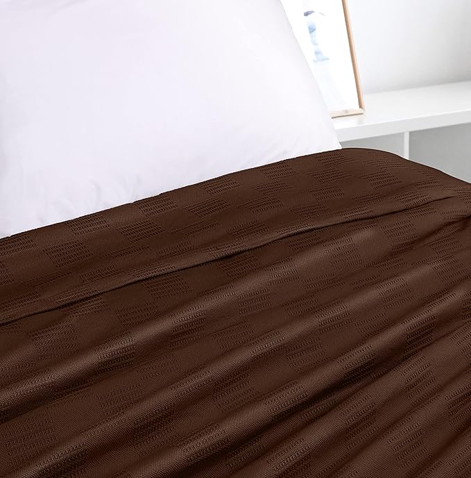 Utopia Bedding Brown 100% Cotton Blanket [Twin Size - 90x72 Inch] 350GSM Lightweight, Soft and Breathable Thermal Blanket for All Seasons