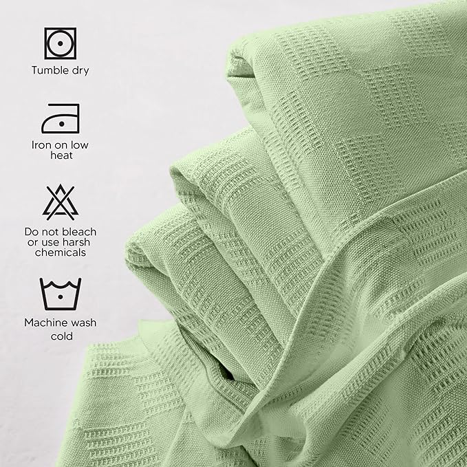 Utopia Bedding Sage Green 100% Cotton Blanket [Twin Size - 90x72 Inch] 350GSM Lightweight, Soft and Breathable Thermal Blanket for All Seasons