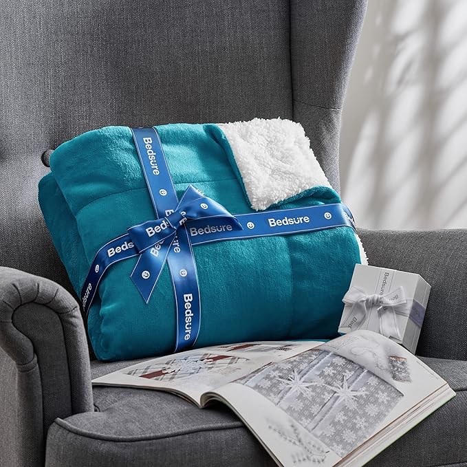 Bedsure GentleSoft Sherpa Fleece Blankets King Size for Bed - Thick and Warm Throw for Women and Men, Soft Fuzzy Plush King Blanket for Winter, Teal, 108x90 Inches