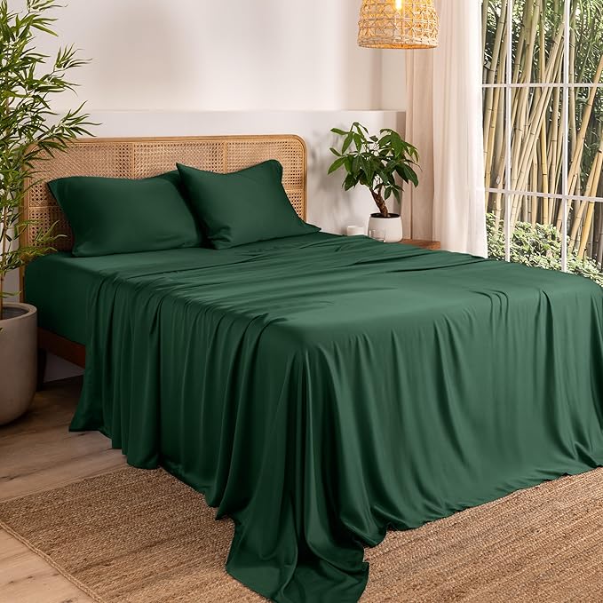 Bare Home 100% Rayon Made from Bamboo King Sheet Set - 4 Piece Bedding Set - Deep Pockets - Breathable - Easy Fit - Bedding Sheets & Pillowcases (King, Forest Green)