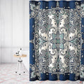 Serafina Home Boho Shower Curtain, Navy Teal White Mandala Floral Design, Fabric, 72 x 72 inches, Stain-Resistant, Paisley Pattern, with Hooks