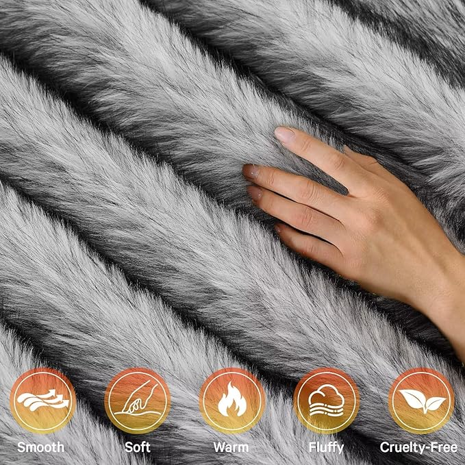 Heated Electric Blanket Throw,Octrot 50"X60" Faux Fur Heating Blanket Luxury Christmas Gifts Heavy Plush with 10 Heats Levels & 8 Hours Auto Off,Super Cozy Warm Fuzzy,Fluffy Decor Winter Warming,Grey
