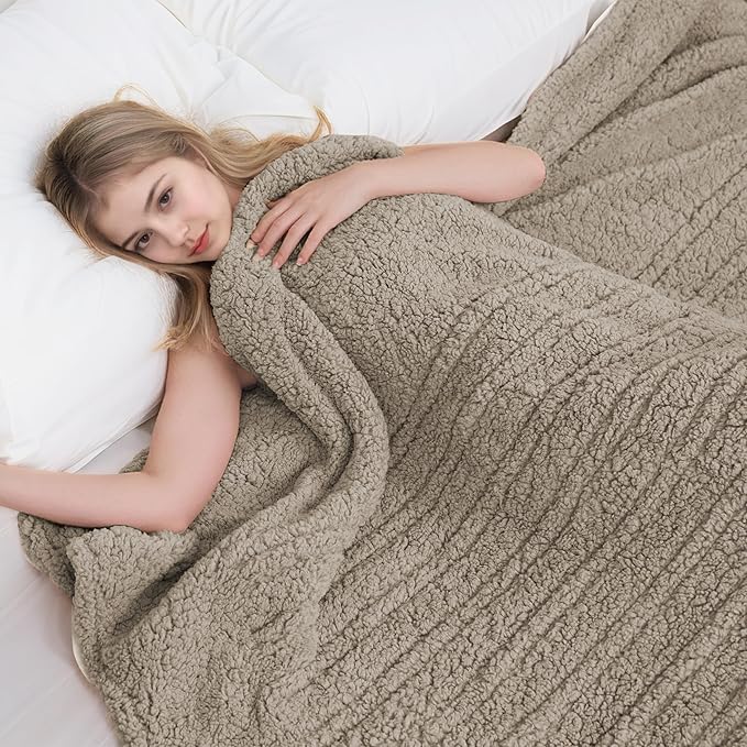 Electric Heated Blanket 6 Heating Settings & 1-10H Auto Off Twin 62×84 Double Sided Plush Sherpa Ultra-Soft Warm Thick, Machine Washable, Fast Heating, Home Office Brown