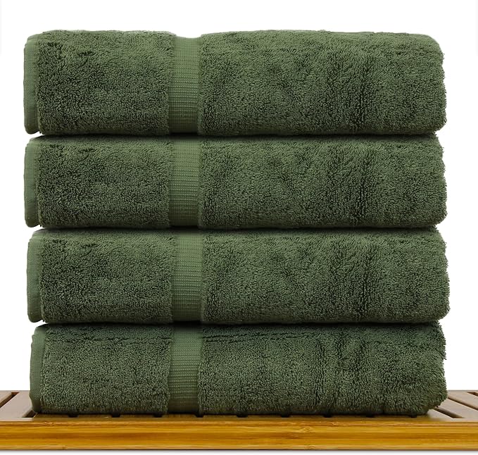 Luxury Hotel & Spa Ultra Soft Bath Towels 100% Turkish Cotton - Moss - Set of 4