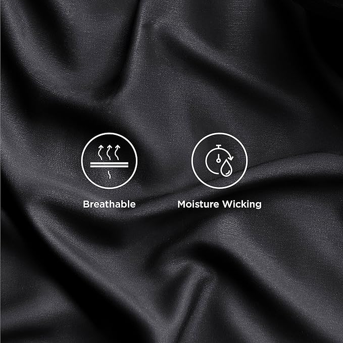 Bedsure California King Sheet Sets, Cooling Sheets for Hot Sleepers, Rayon Derived from Bamboo, Breathable & Soft, Deep Pocket Up to 16 Inches, Hotel Luxury Silky Bedding, Black