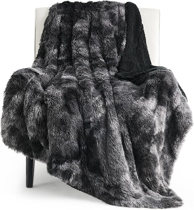 Bedsure GentleSoft Fluffy Black Blanket Cozy Gifts for Men, Black Home Decor Soft Fuzzy Plush Thick Warm Sherpa Fleece Faux Fur Throw Blanket for Couch Bed, Living Room College Dorm Decor, 50x60